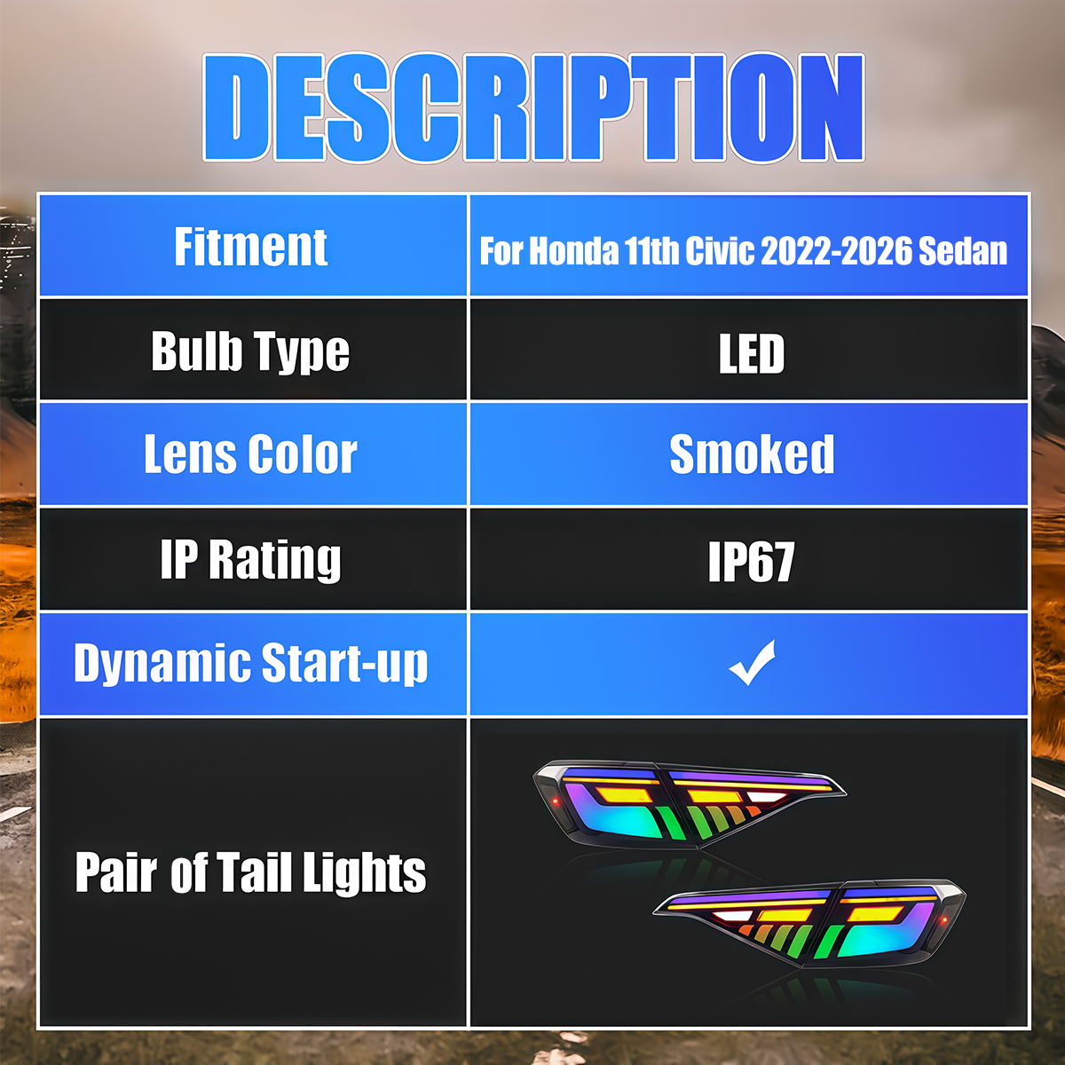 Honda Civic Sedan 2022-2026 RGB Tail Lights - ClutchBlaze