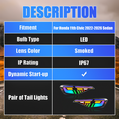 Honda Civic Sedan 2022-2026 RGB Tail Lights - ClutchBlaze