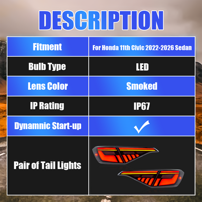 Honda Civic Sedan 2022-2026 Tail Lights - ClutchBlaze