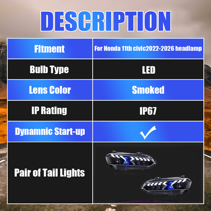 Honda Civic 2022-2026 LED Headlights - ClutchBlaze