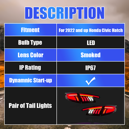Honda Civic Hatchback 2022-2026 Tail Lights - ClutchBlaze