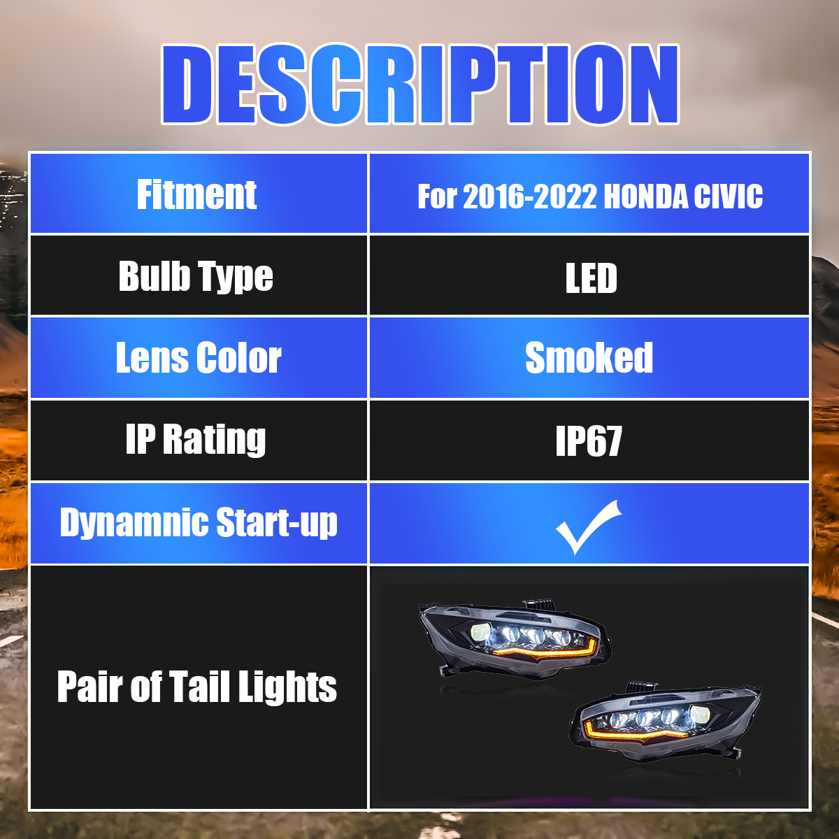 Honda Civic 2016-2021 Headlights - ClutchBlaze