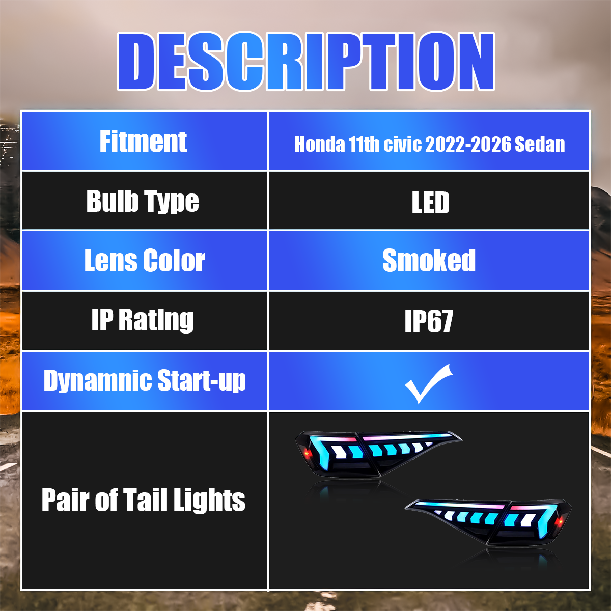 Honda Civic Sedan 2022-2026 Tail Lights - ClutchBlaze
