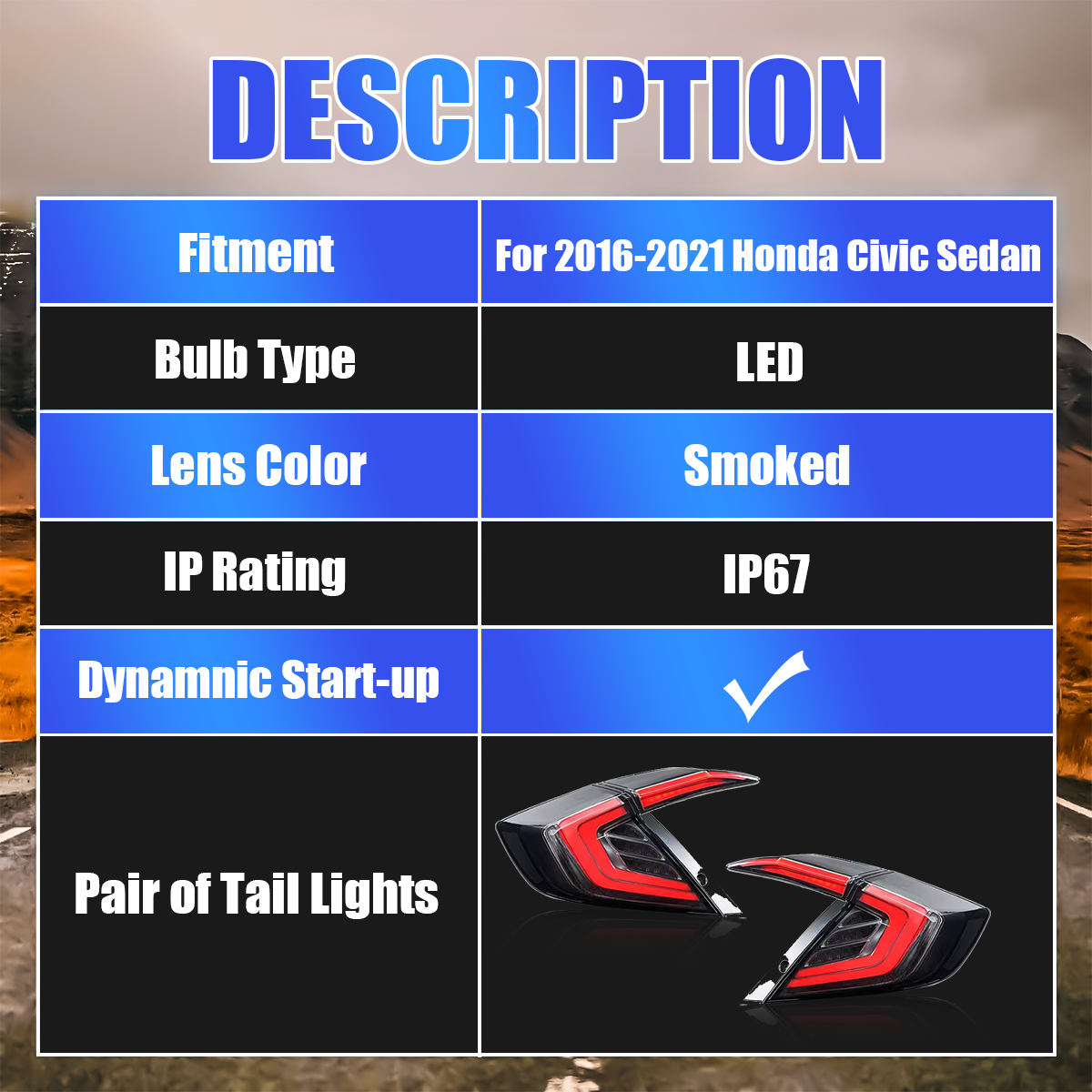 Honda Civic Sedan 2016-2021 Tail Lights - ClutchBlaze