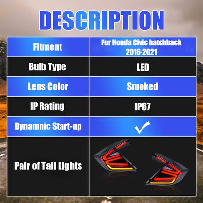 Honda Civic Hatchback 2016-2021 Tail Lights - ClutchBlaze