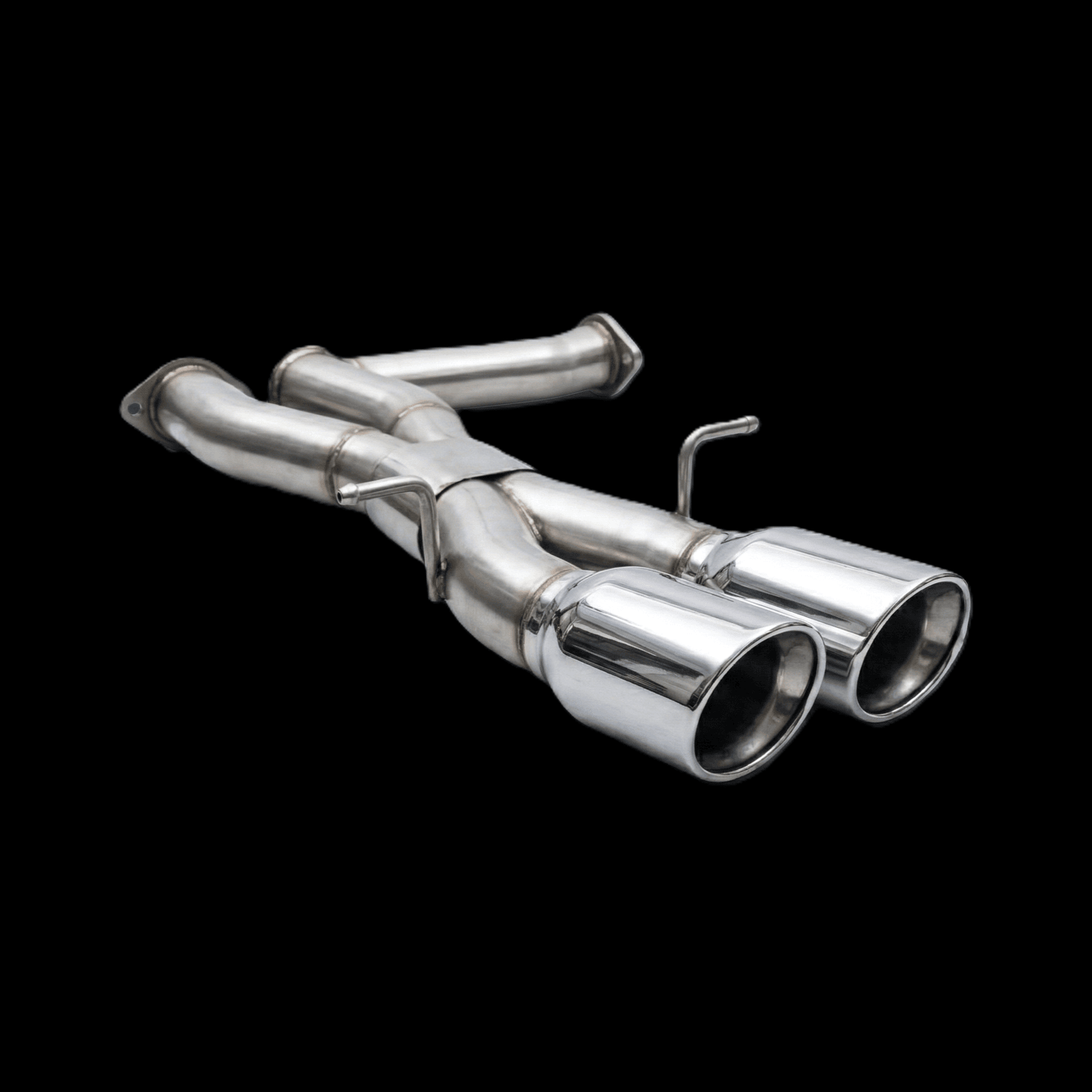 Metallic exhaust system on a black background