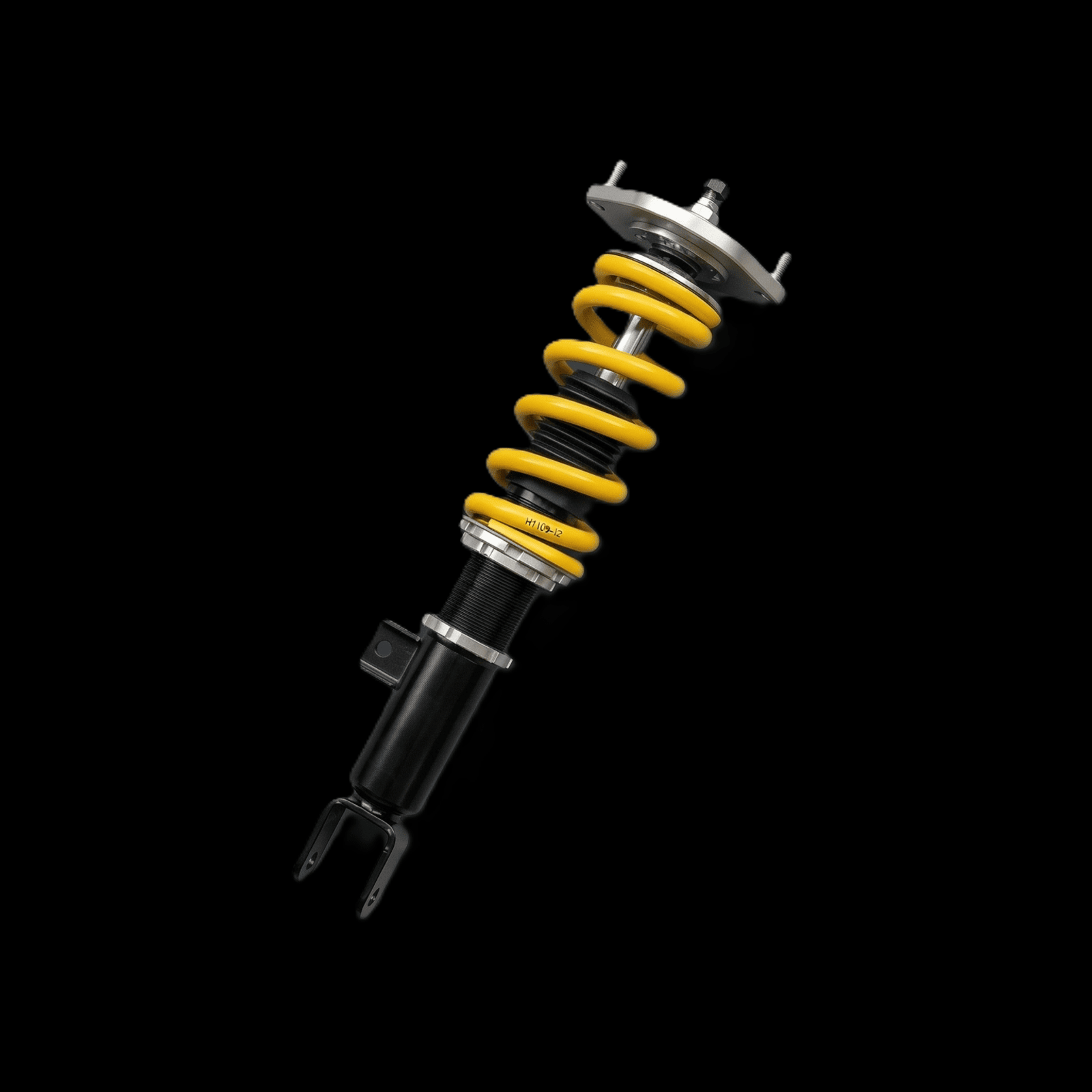 Car shock absorber with yellow springs on a black background