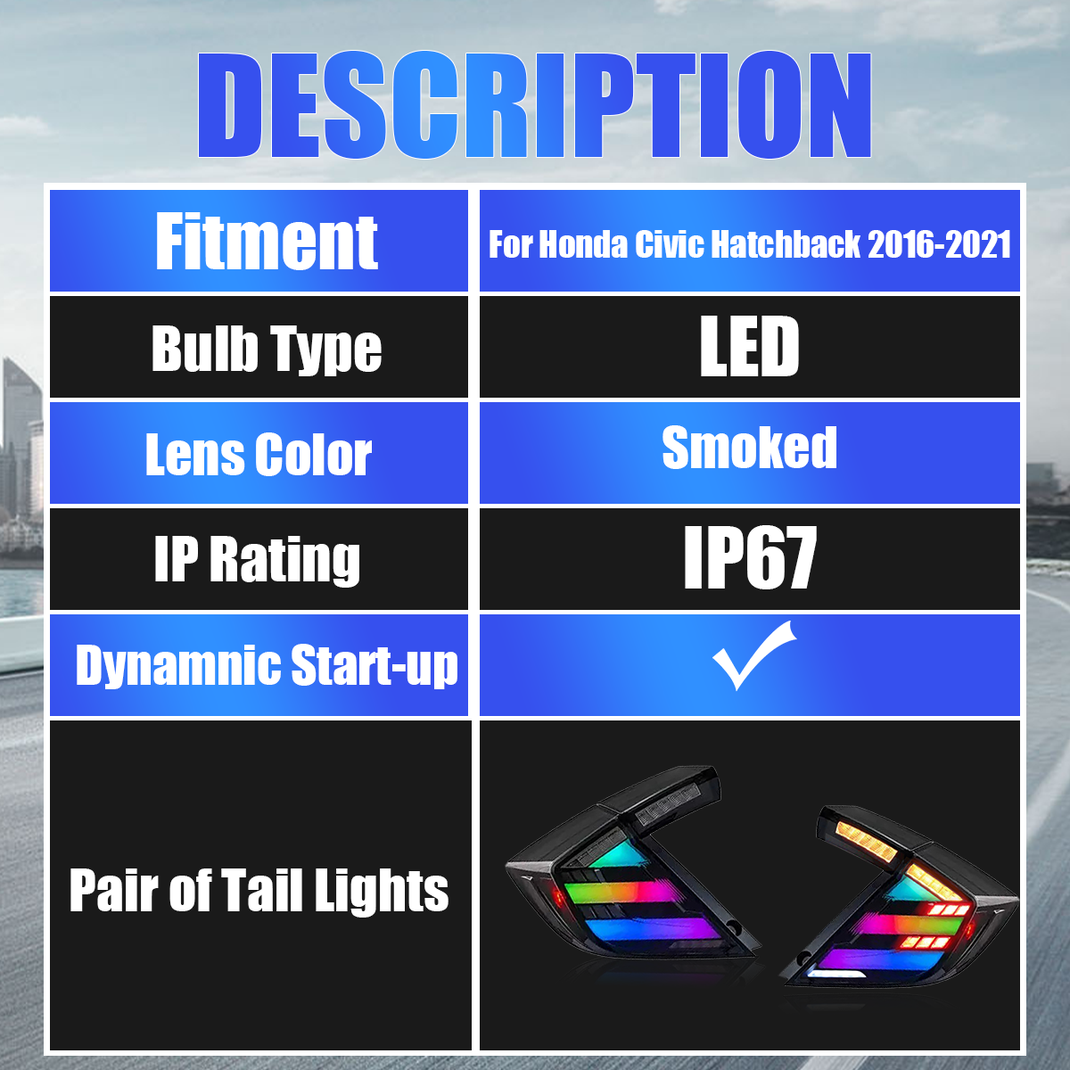 Honda Civic Hatchback 2016-2021 Tail Lights - ClutchBlaze