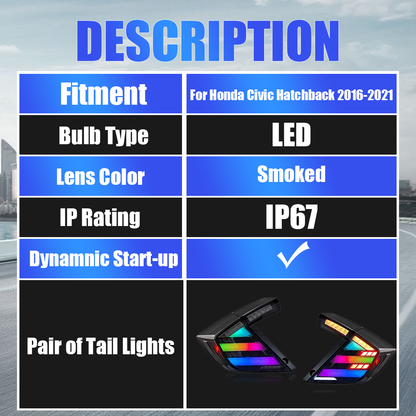 Honda Civic Hatchback 2016-2021 Tail Lights - ClutchBlaze